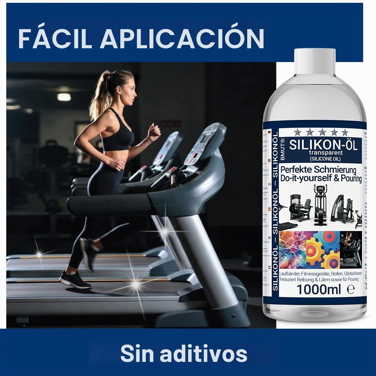 1000 ml de aceite de silicona – puro 100% – para cintas de correr – Lubricante para cinta de correr, bicicleta elíptica, bicicleta de spinning y equipos de fitness – Aceite lubricante 200 cst con