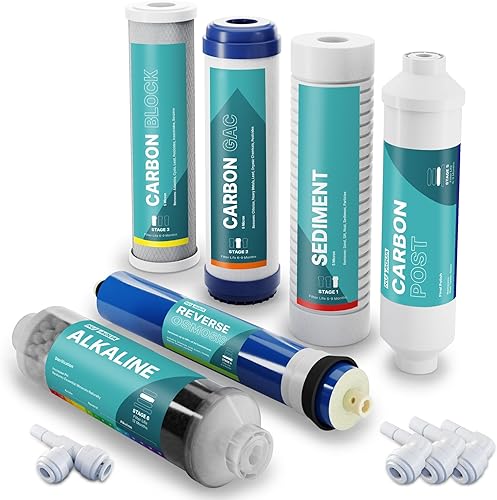NU Aqua Platinum Series Juego completo de repuesto de filtro de agua alcalina de ósmosis inversa de 6 etapas, garantía de 120 días