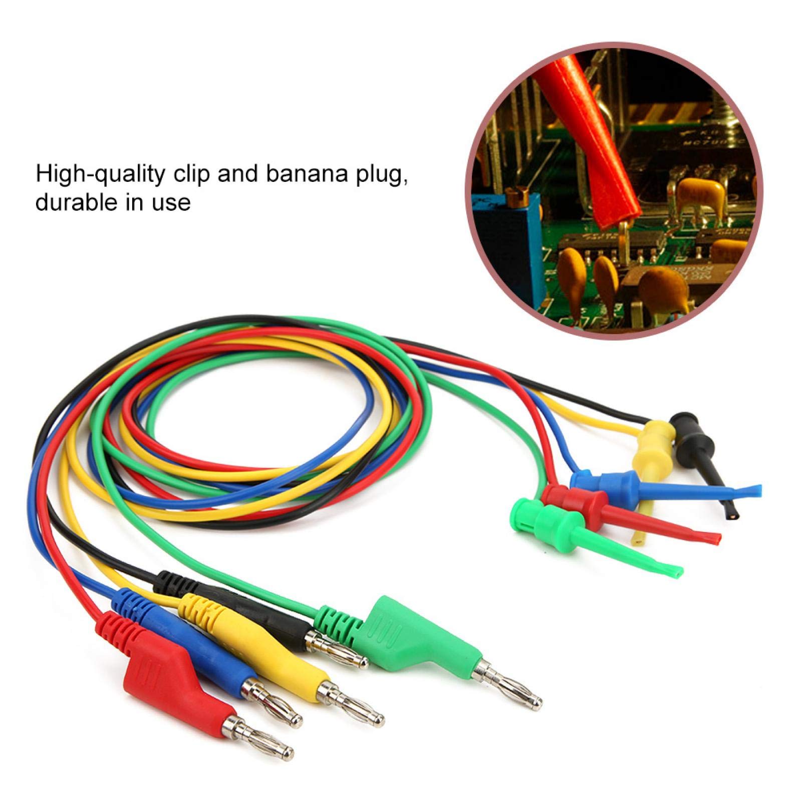 Produktbild von P1045 5x Bananen-Messleitungen 4mm, 1 M – Stapelbar, Mit Krokodilklemmen, Für Multimeter, 500V/5A, Farbig Sortiert