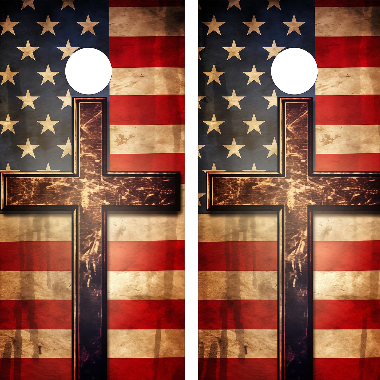 Cornhole Board Wraps - Waterproof and Non-Fading - American Flag - Christian Cross - Laminated - Weatherproof - Easy to Apply - Cornhole Decals - Cornhole Stickers - 3M Vinyl