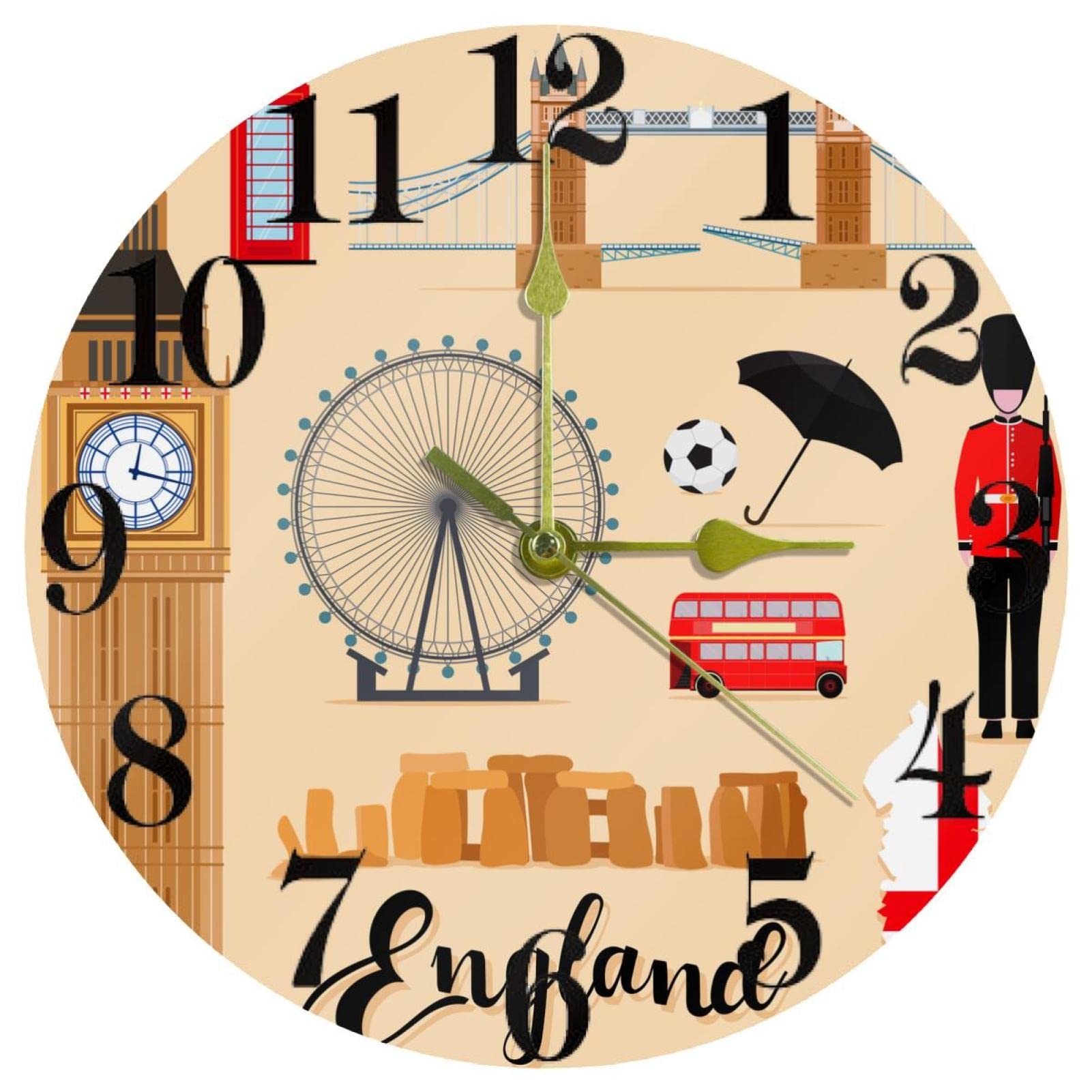 Horloge murale de cuisine silencieuse thème Angleterre idée cadeau 25cm