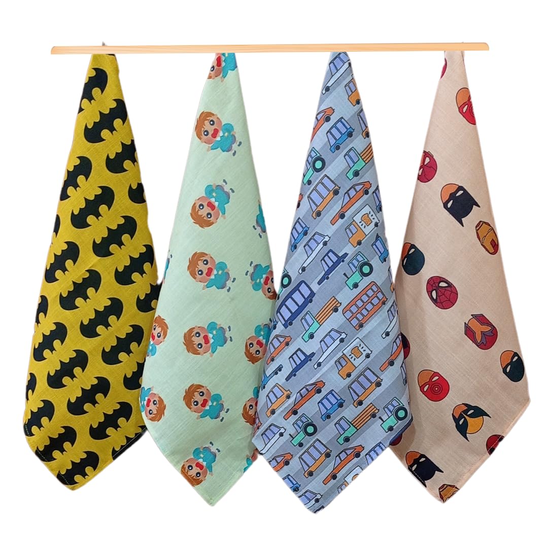 Zikku Kids Cotton Handkerchief with Funky Designs, 100% Cotton, Set of 4-picture-1