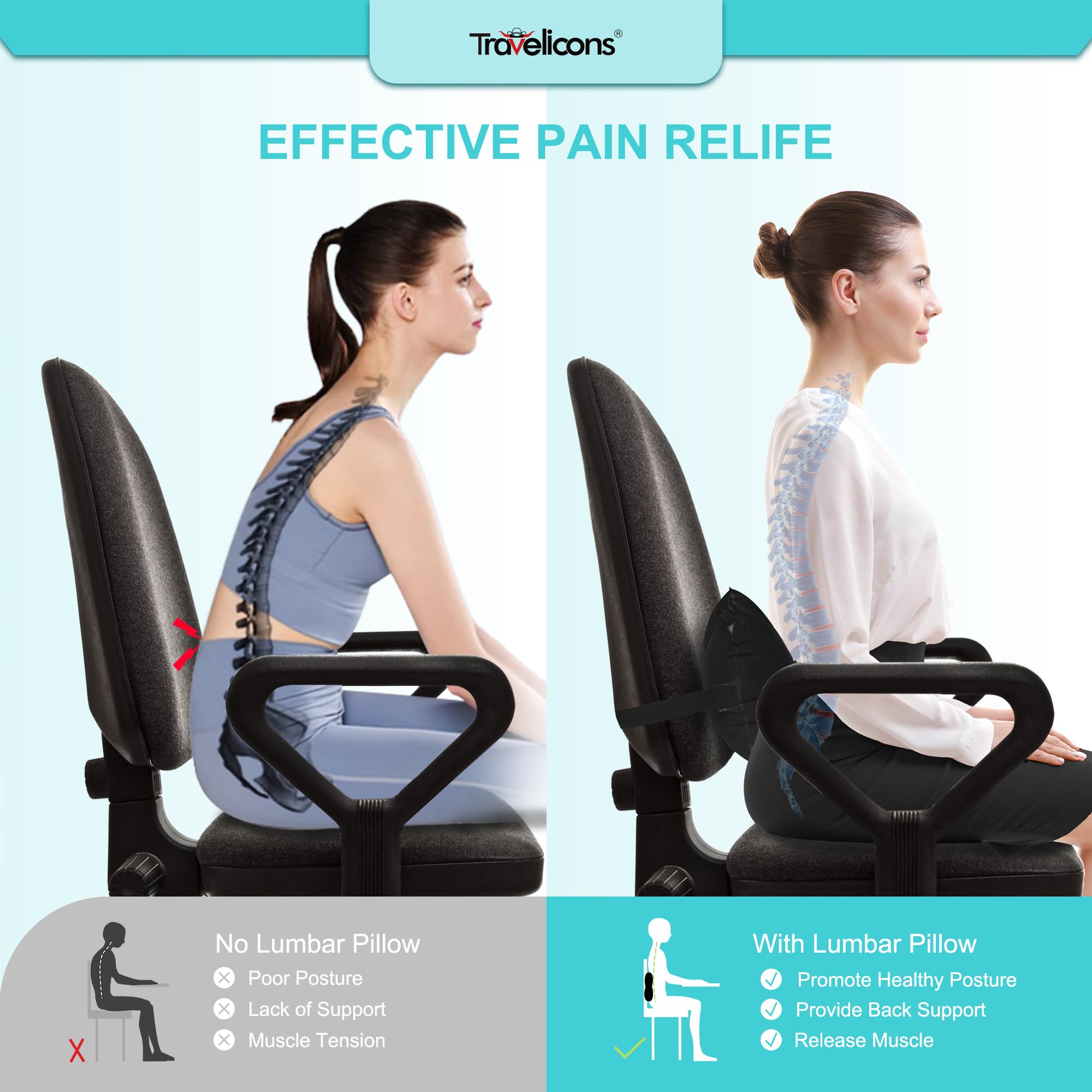 Almohada lumbar inflable de viaje para soporte de espalda de avión para silla
