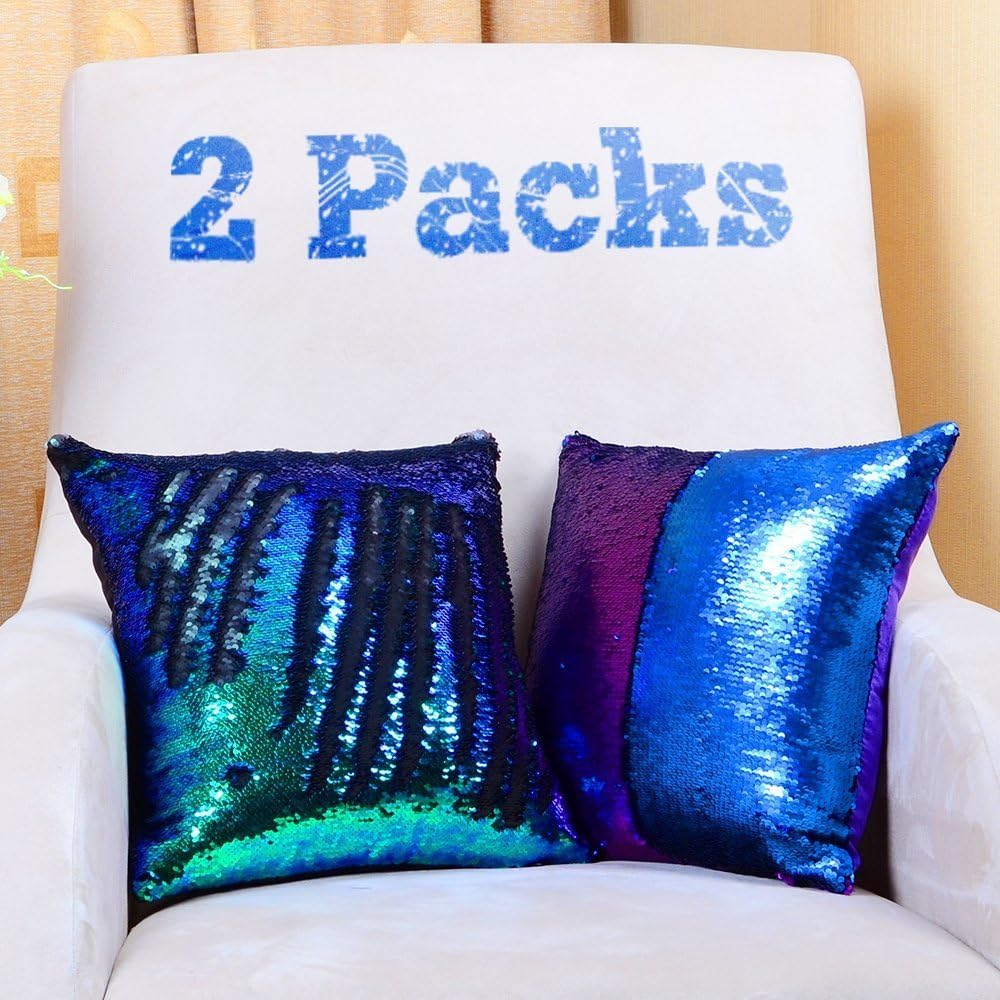 YQing Hawaiian Luau Table Skirt - 9.6ft Hawaiian Luau Hibiscus Grass Table Skirt with 26 Faux Silk Flowers for BBQ Tropical Garden Beach Summer Tiki Party Decorations (Sequin Pillow Case(2 Pack))