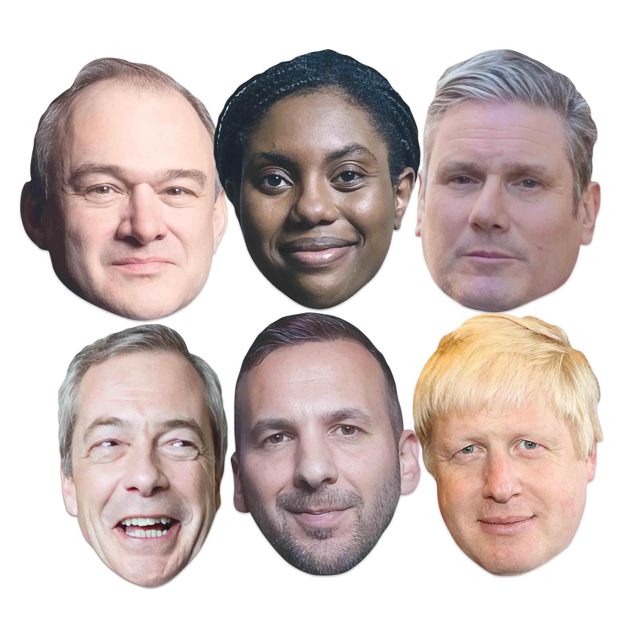 Star Cutouts SMP472 British Politics Six Pack Masks – Ed Davey, Kemi Badenoch, Zack Polanski, Keir Starmer, Nigel Farage & Boris Johnson – Party Set, Events & Talking Point