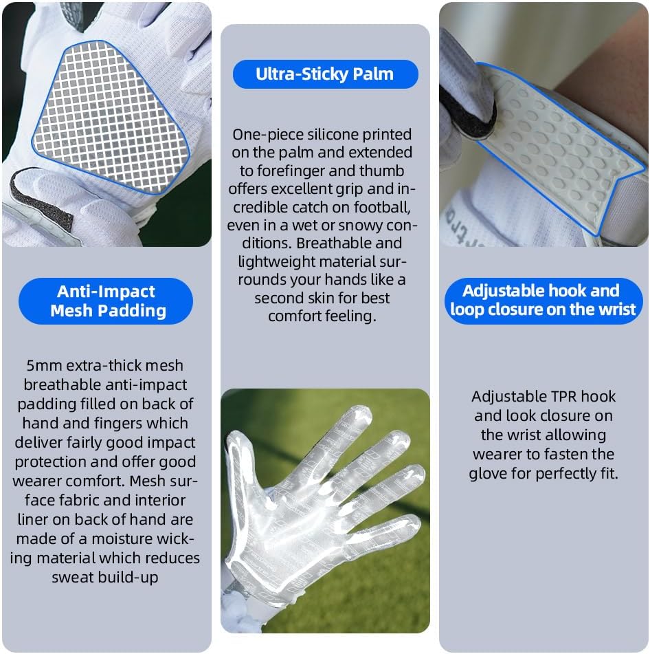 Seibertron Pro 3.0 Elite Ultra-Stick Football Receiver Gloves, High Performance Non-Slip Sports Gloves for Youth Kids Boys Girls & Adult