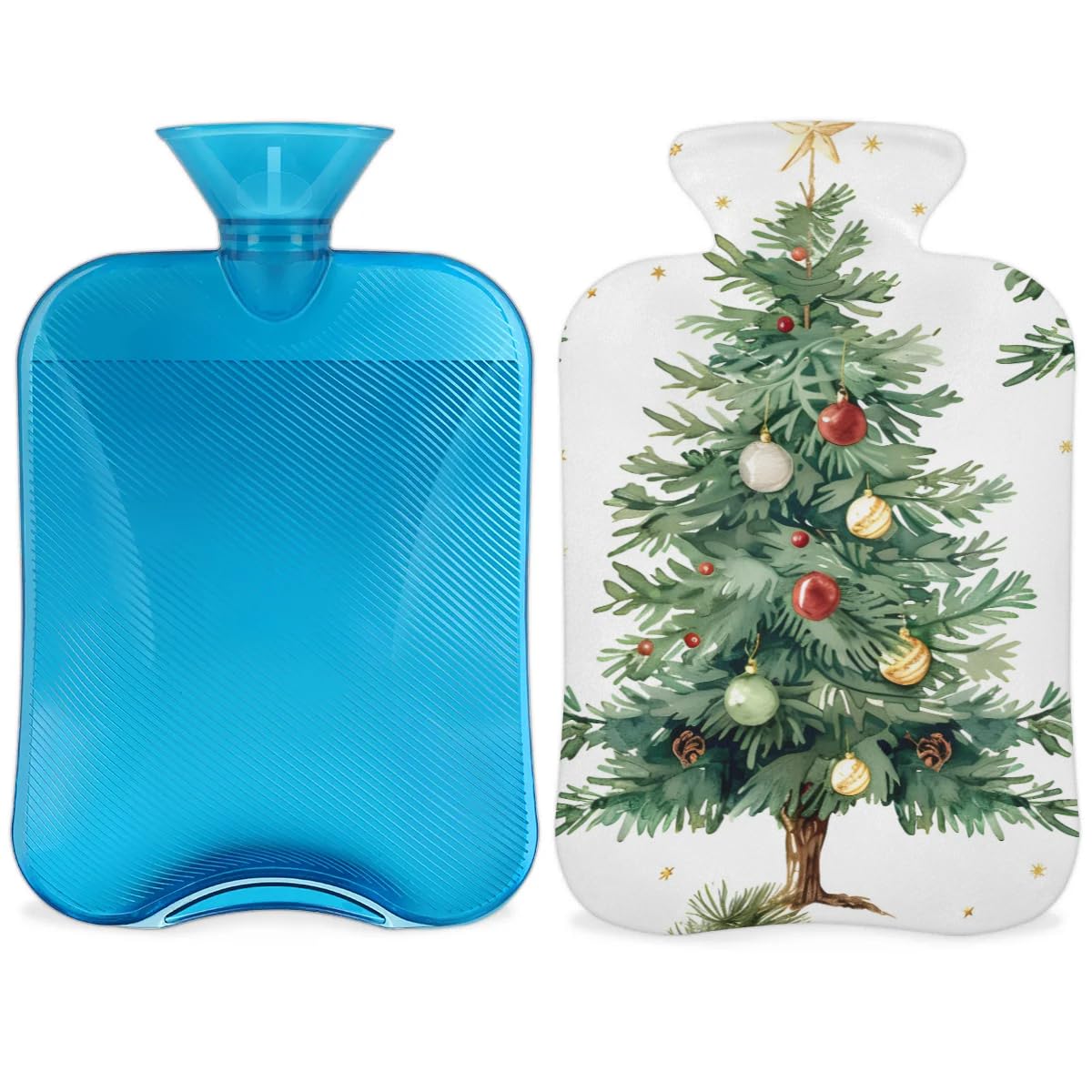 Hot Water Bottle with Soft Cover,2L Christmas Tree Hot Water Bag for Hot and Cold Compress, Hand Feet Warmer, Christmas Festivals Rubber Hot or Cold Water Bottle Halloween Christmas Decorations