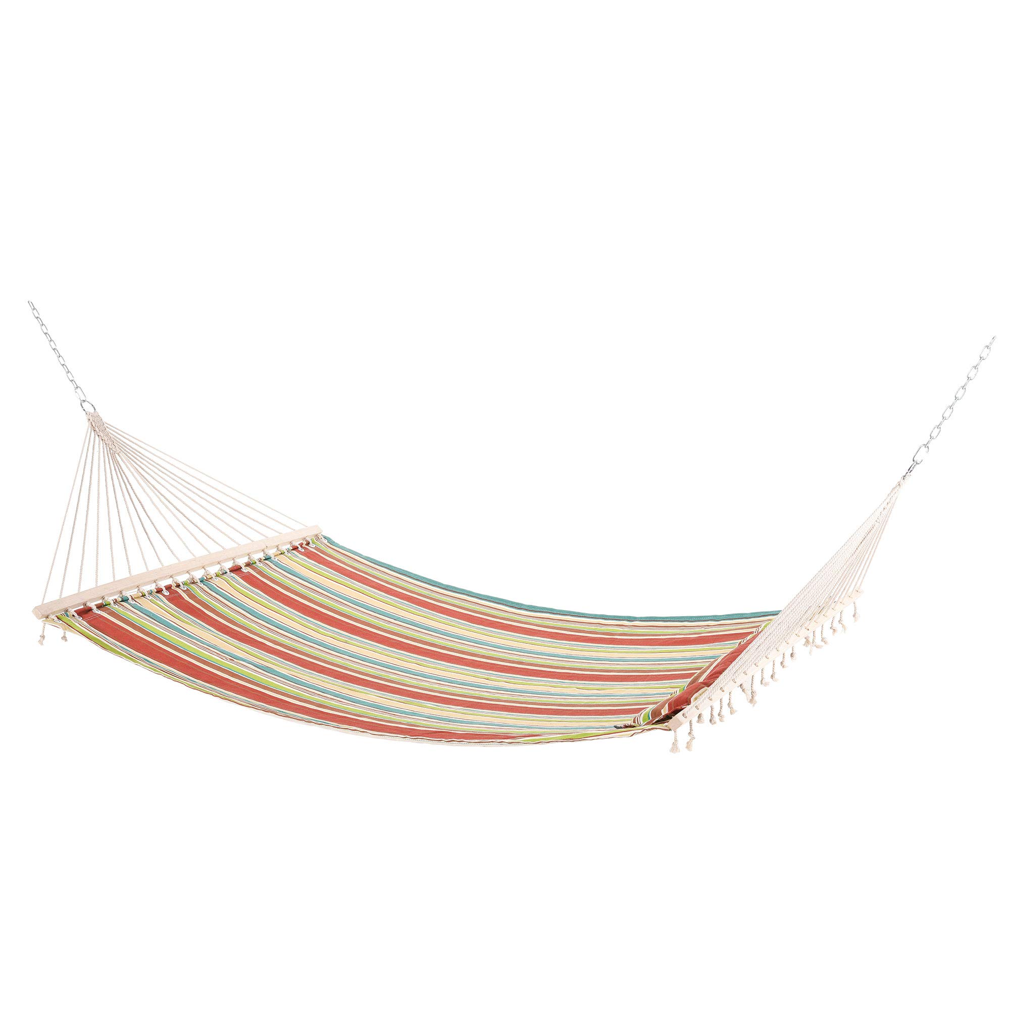 Outsunny Double Cotton Hammock Camping Swing Outdoor Garden Beach Stripe Hanging Bed with Pillow, 188 x 140 cm, 180 KG Capacity, Red