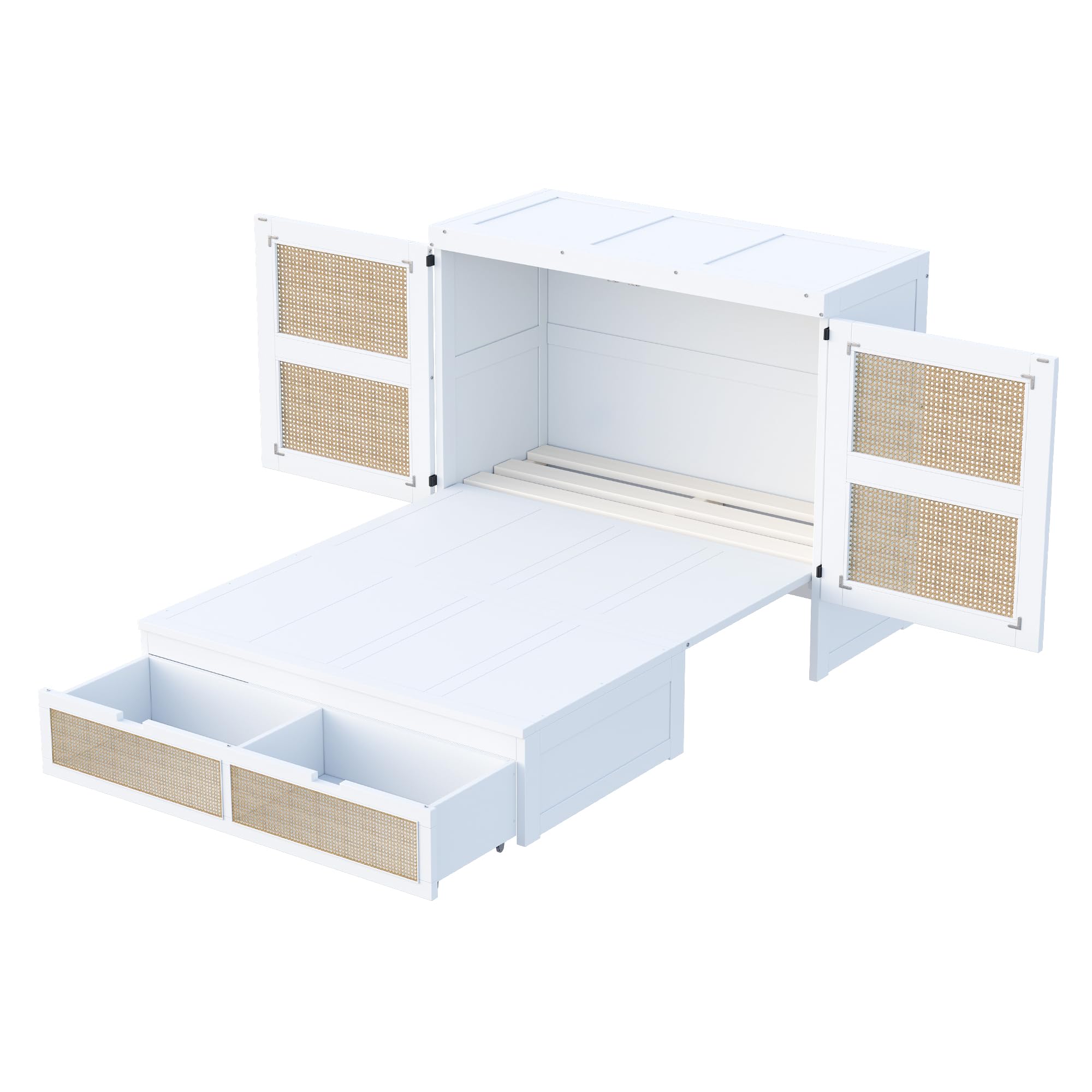 Cama Abatible 140x200 cm Camas Juveniles con Cajón de Almacenaje y Somier, Cama Juvenil Camas Matrimoniales, Murphy Bed, Diseño Que Ahorra Espacio, Sin Colchón, Blanco
