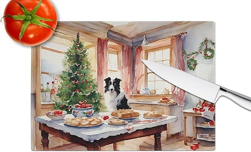 Miniatura 4 de Caroline's Treasures DAC3742LCB Border Collie Christmas Cookies Tabla de cortar de vidrio templado decorativo para cocina y servir tabla de cortar