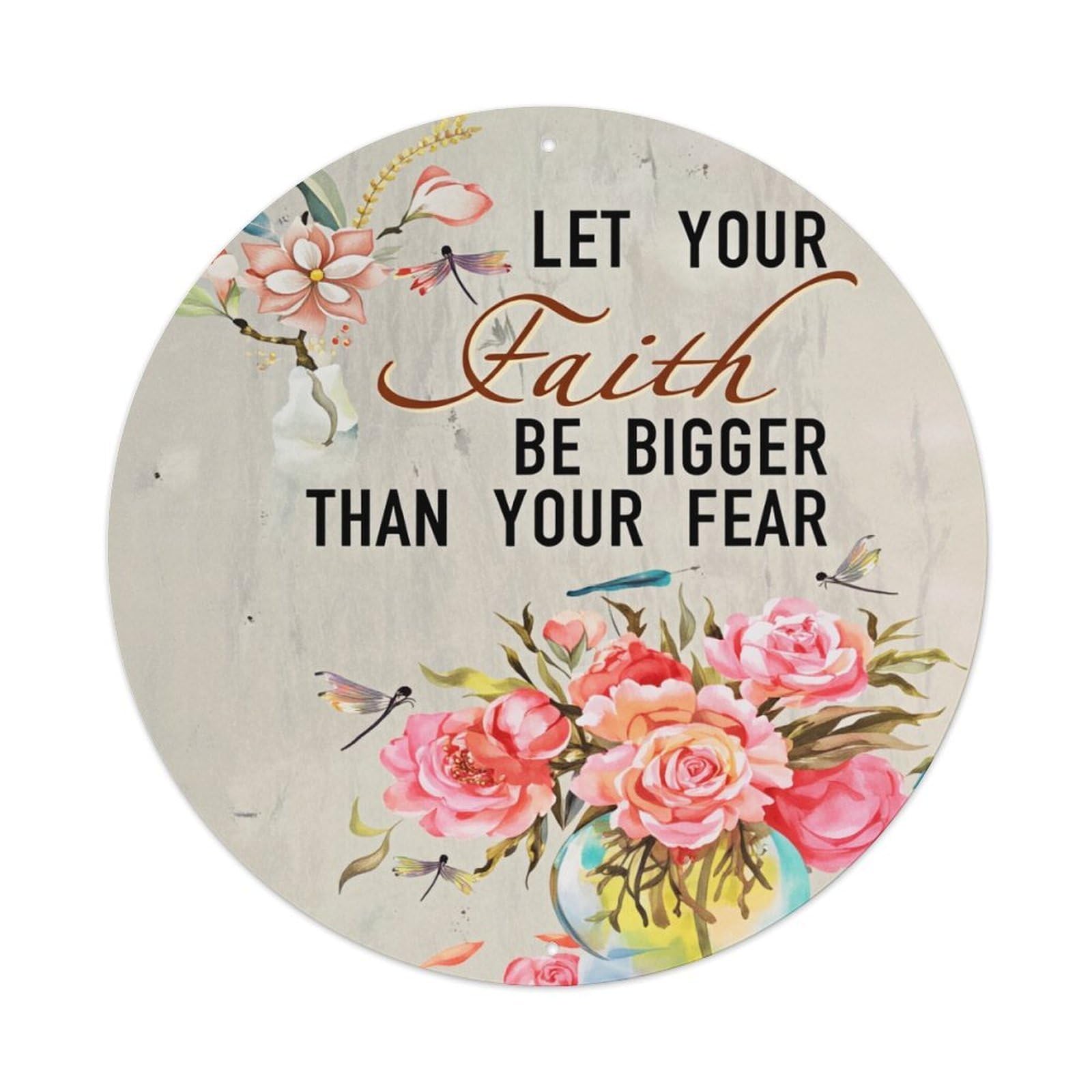 Floral Vase Dragonfly Roses Faith Round Tin Sign Vintage Metal Poster, Home Bar Garage Man Cave Cafe Indoor & Outdoor Wall Decoration 8x8Inches