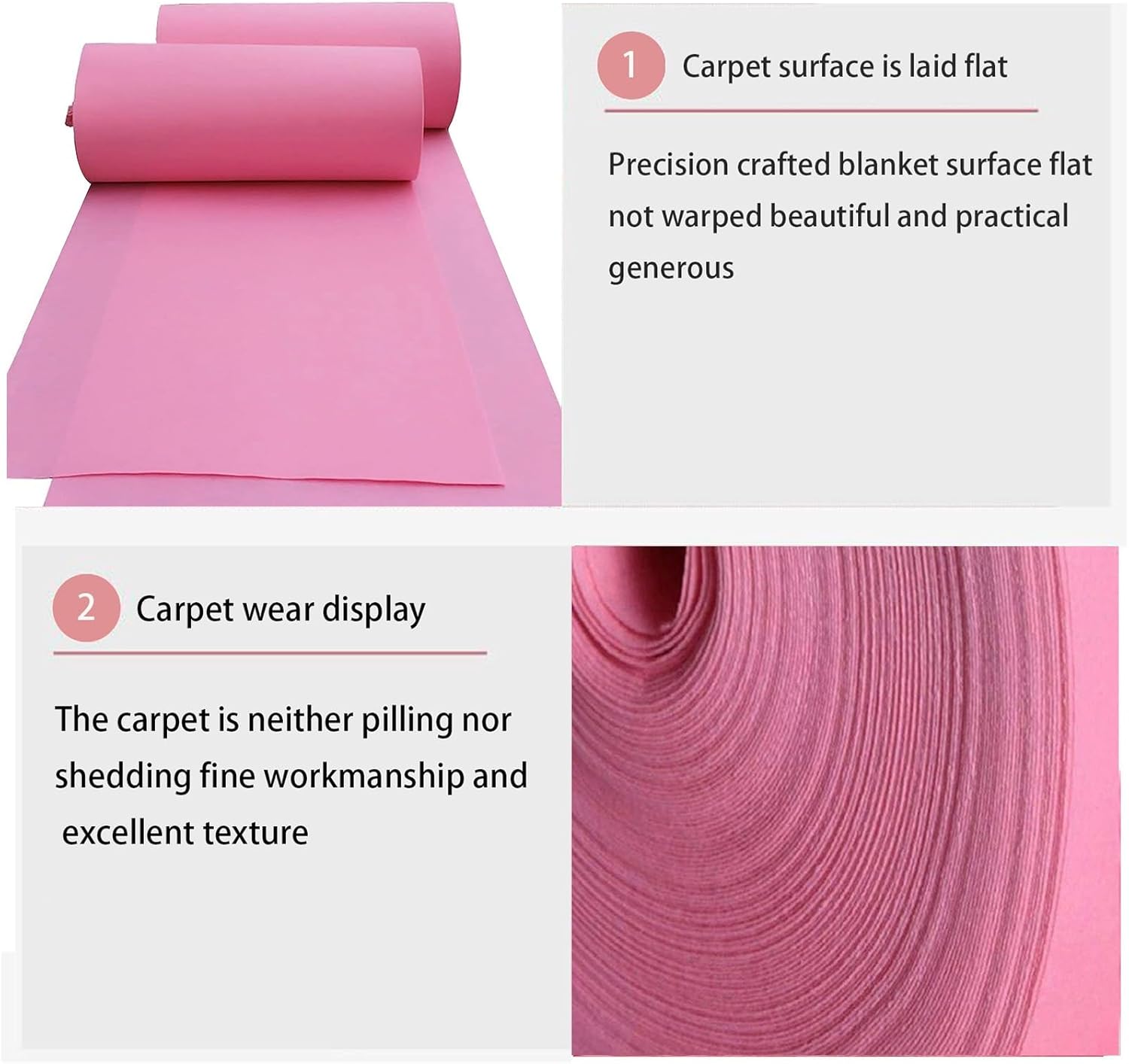 Pink Wedding Aisle Runner Carpet 2mm Thick Polyester Event Runway Rug 10m 20m Anti-Slip Aisle Runner Mat for Church Party Birthday Christmas, Cuttable (Size : 1.5x15m)