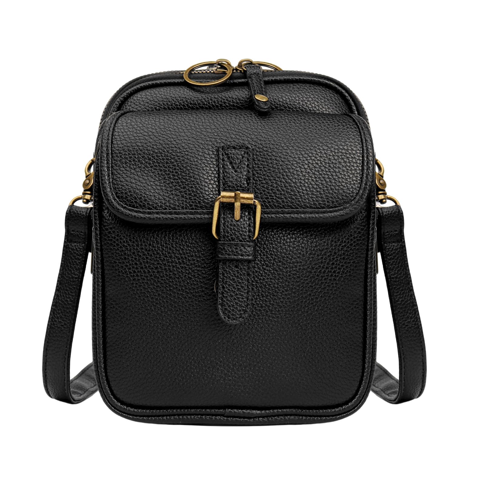 Crossbody Leather Bag Double Layer Large Capacity Messenger Bag for Women Retro Faux Leather Built in Anti Theft