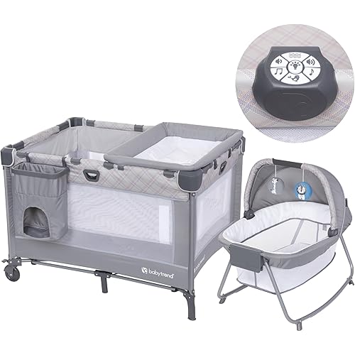 Baby Trend Lullaby Nursery Suite EZ-Fold Playard with Portable Rocking Lounger, Madrid Plaid