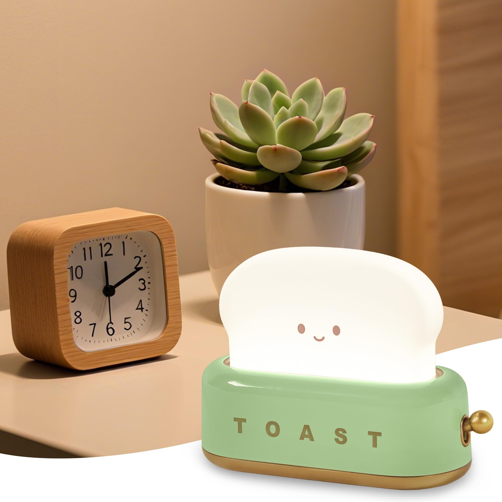 Süßer Toaster LED Nachtlicht, Woukksy Nachttischlampe für Kinder, Baby, Mädchen, Stilllicht Wiederaufladbare Dimmbar mit Timing Funktion, Nachtlampe für Kinderzimmer Deko, Ideal Geschenke, Grün (Grün)