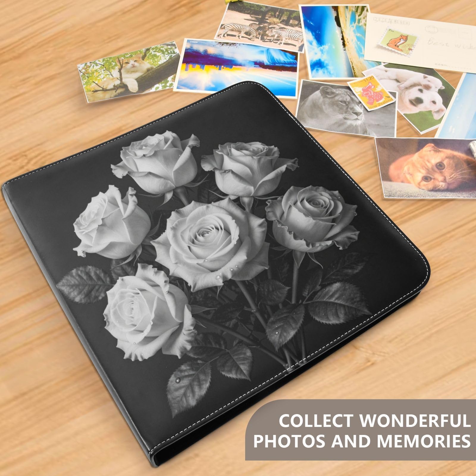 Czarne róże kwiat skóra PU okładka album fotograficzny