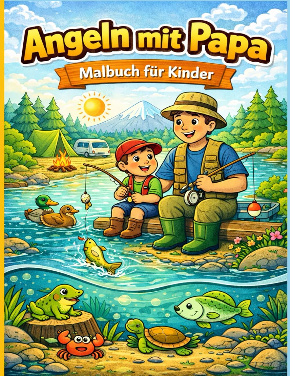 Angeln mit Papa Malbuch für Kinder: Süße Angel-Abenteuer mit Papa – Einfache Ausmalbilder mit Fischen, Seen und lustigen Angelmomenten für kleine Fischer