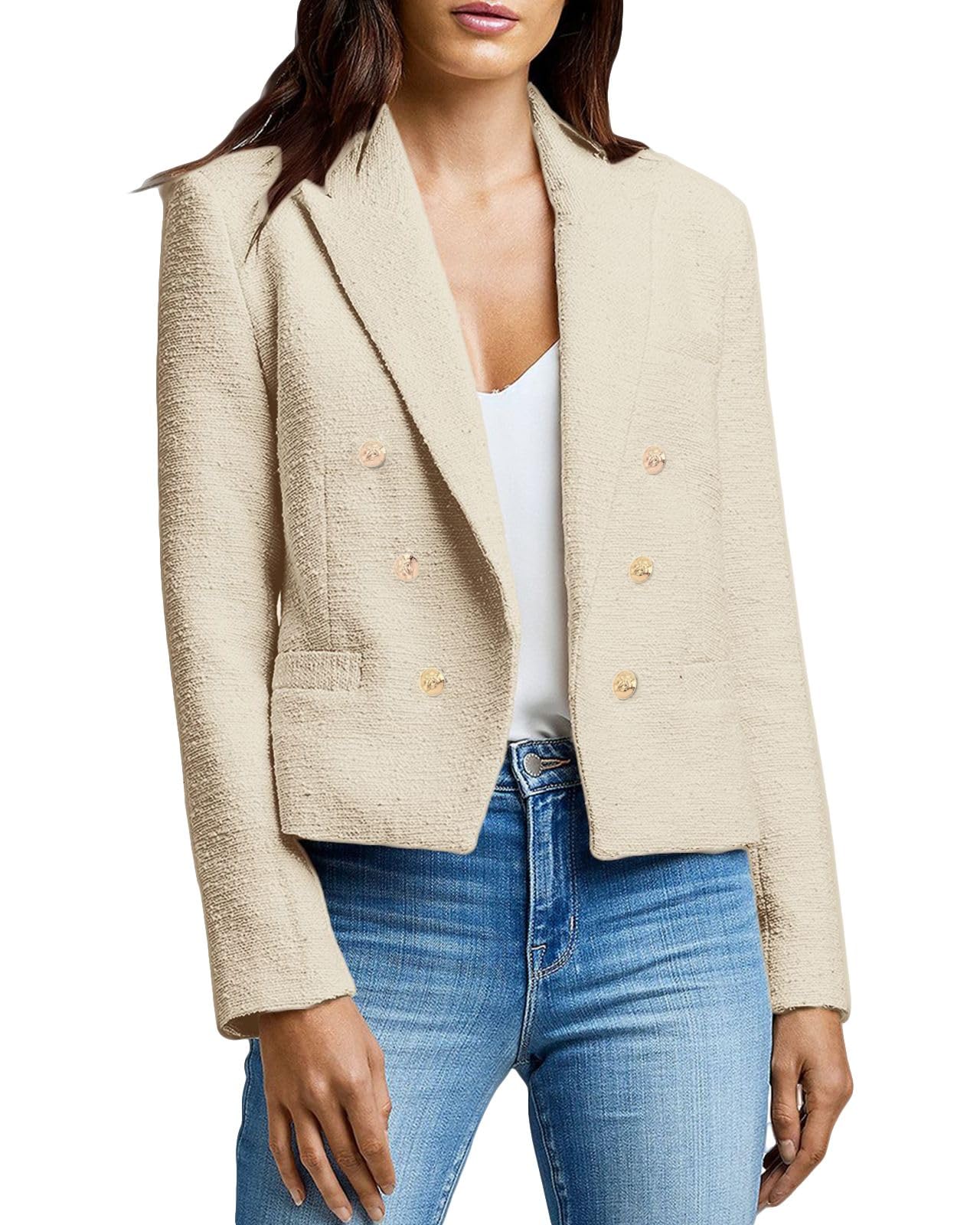 Womens Casual Blazer 2024 New Spring Cropped Elegant Ladies Lightweight Open Front Work Office Business Pocket Jacket