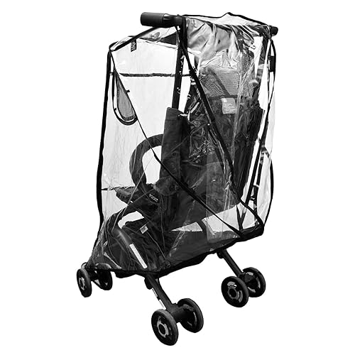 Miniatura 8 de Funda de lluvia para cochecito, protector universal negro transparente de viaje para bebé, protección al aire libre, cubierta de plástico para