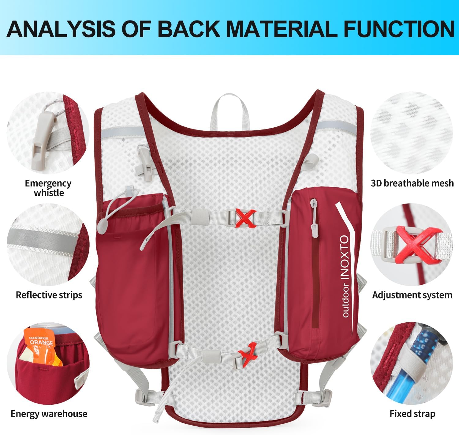INOXTO Running Hydration Vest Backpack,Lightweight Insulated Pack with 1.5L Water Bladder Bag Daypack for Hiking Trail Running Cycling Race Marathon for Women Men - Image 4