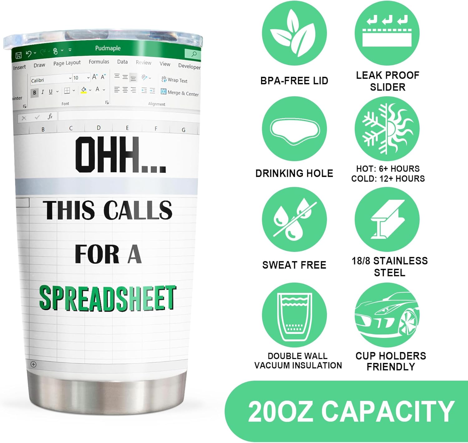 Excel Mug - Accountant Gifts for Women/Men, Funny Spreadsheet Mug, 20oz Tumbler - Image 6