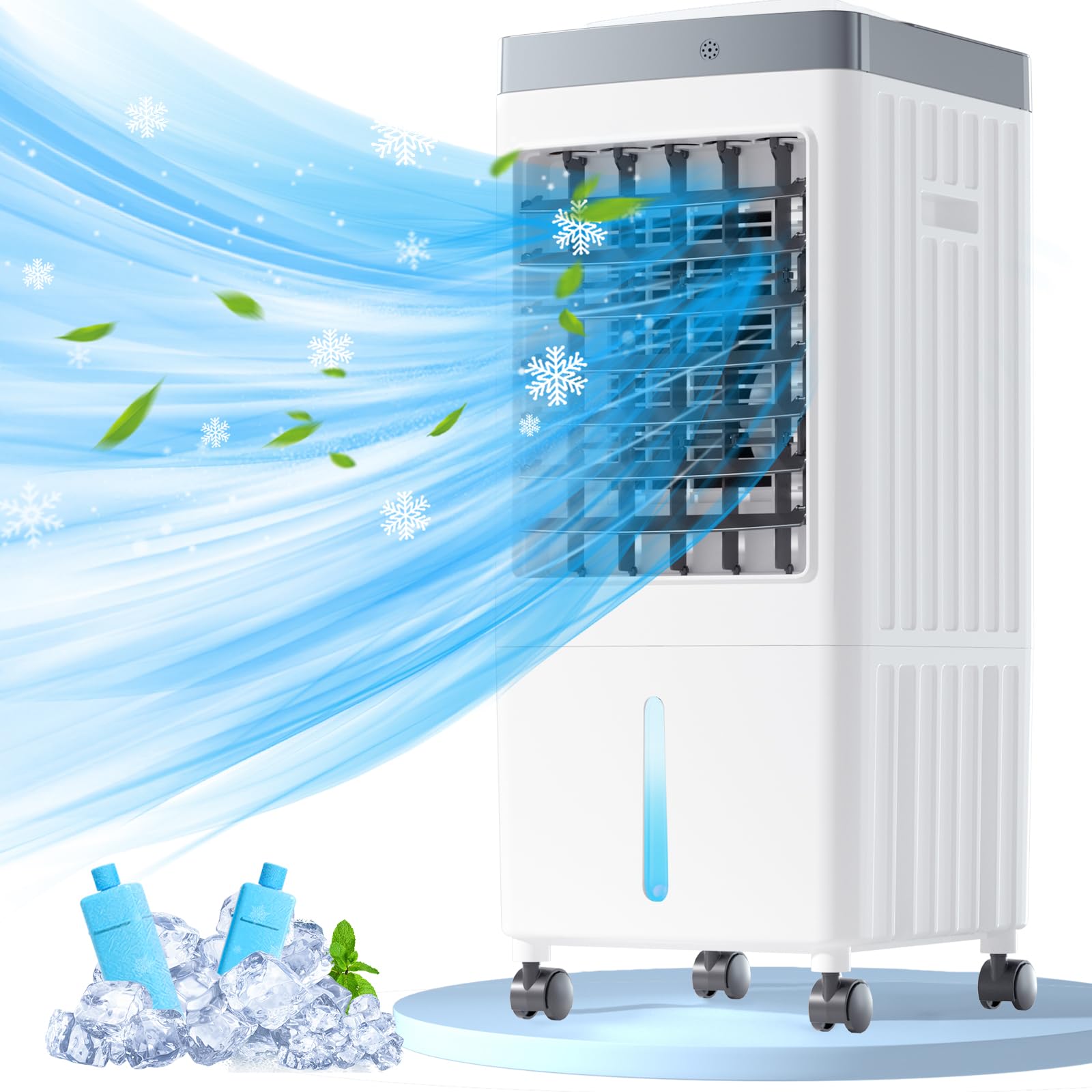 3-IN-1 Portable Air Conditioners, Evaporative Air Cooler with 4 Ice Packs, 3 Speeds & 4H Timer, 2-Gal Tank for 40H Cooling, No Window/Hose Needed Swamp Cooler, Remote Control AC for Room/Home/Office