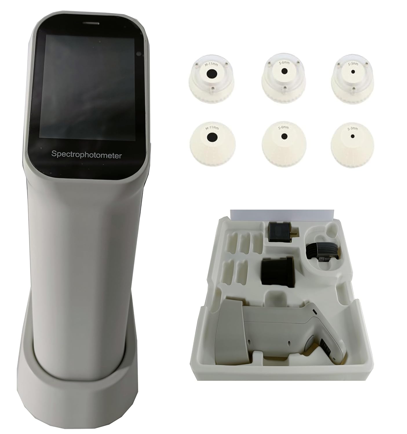 Handheld Spectrophotometer Multi Aperture Spectrophotometer with Measuring Aperture Φ11mm，Φ6mm，Φ3mm, ▽11mm，▽6mm，▽3mm ΔE*ab≤ 0.03 Support Andriod,iOS,Windows,Wechat Mini Program