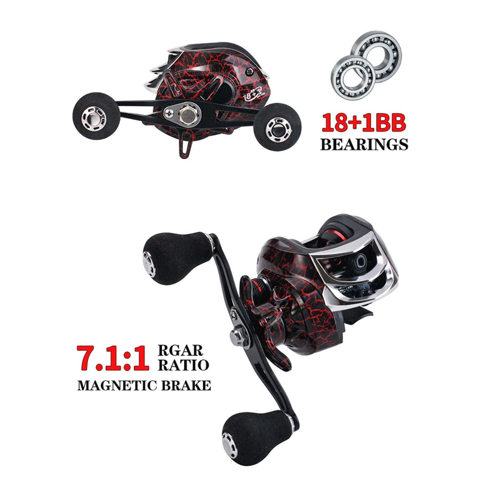 Baitcasting Reels, 7.1:1 Gear Ratio Ultra Smooth Aluminum Spinning Fishing Reel with 10 Magnetic Braking System, 22LB Carbon Fiber Drag, 18+1 Ball Bearings Anti-Corrosion Baitcaster Reel : Sports & Outdoors