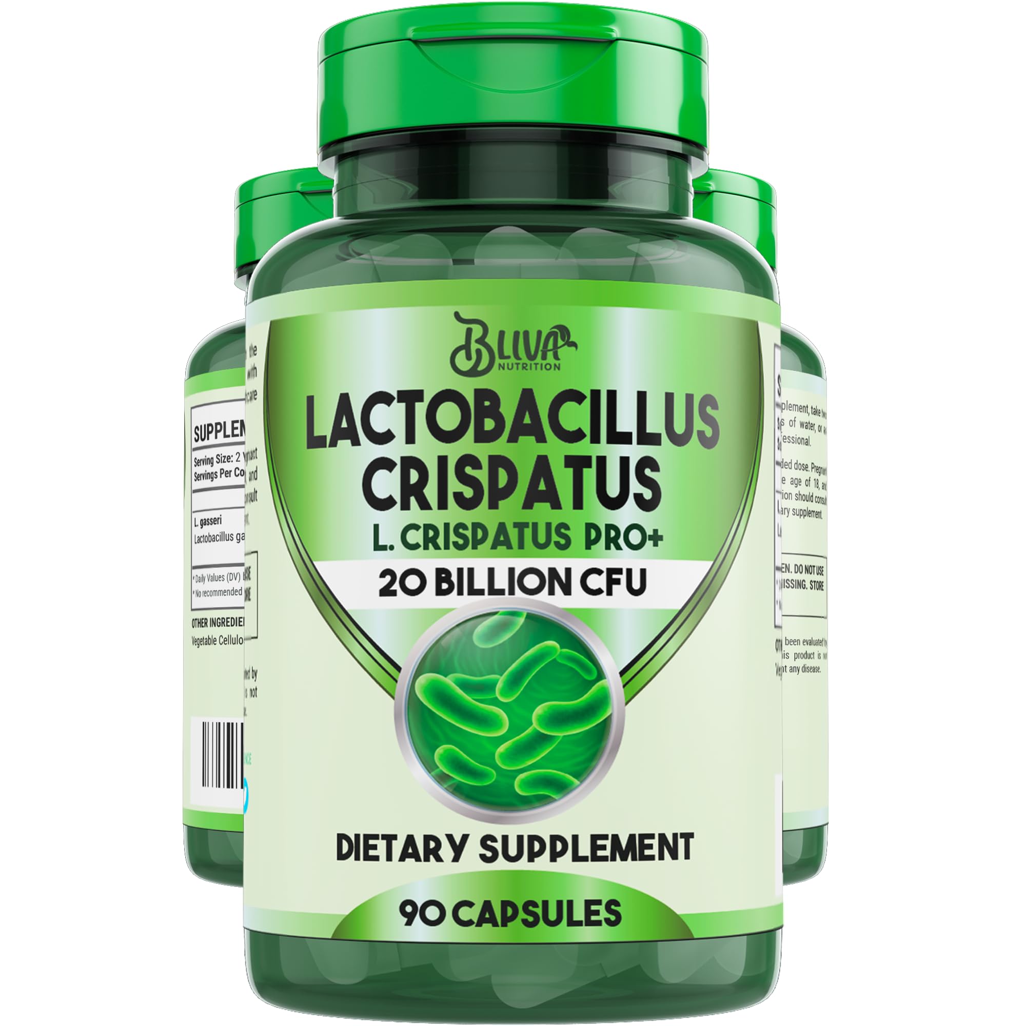 BLIVA Lactobacillus Crispatus Capsules – L Crispatus - 20 Billion CFU per Serving - Highest CFU Count L. Crispatus Supplement for Women - Supports Vaginal & Digestive Health - 90 Capsules