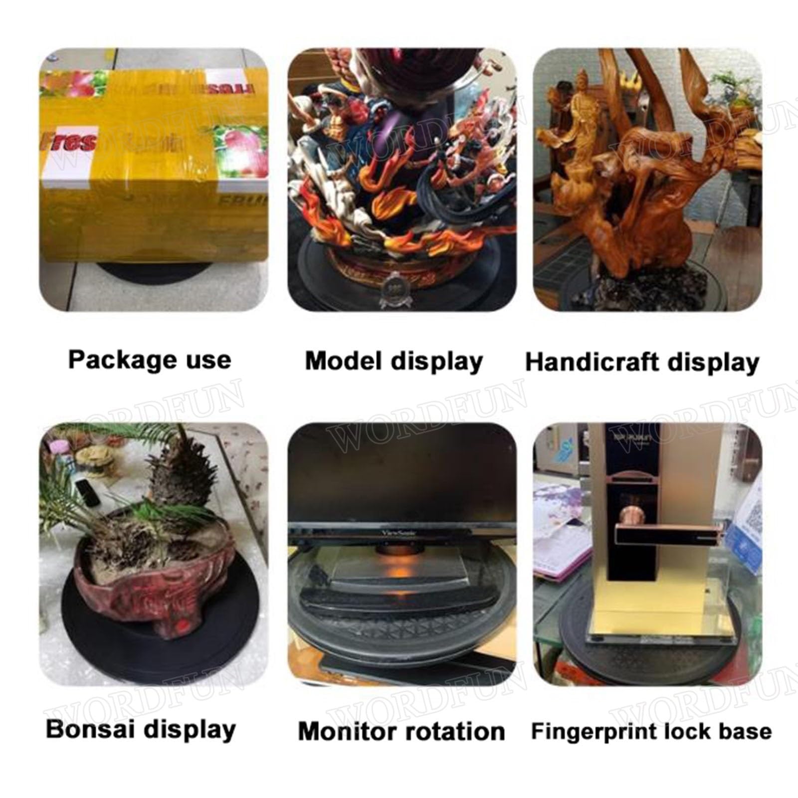 WORDFUN Piatto Piattaforma Rotante, Base per Giradischi, Diametro: 40cm, Rotondo Bonsai Giradischi, Supporto Girevole Manuale di 360 °, per TV Monitor Altoparlanti Ceramica Scultura Arte Artigianale