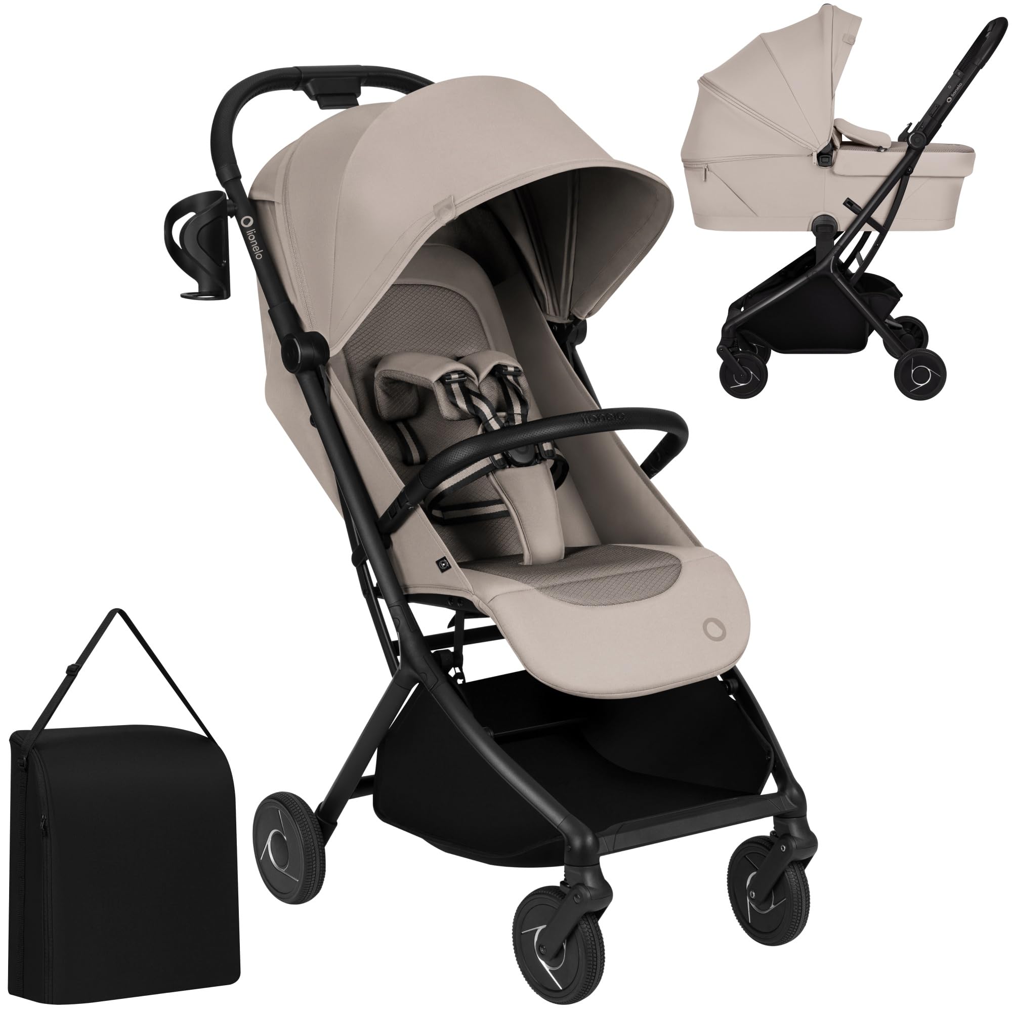 Lionelo Sia Flex Passeggino 2 in 1 (0-4 anni, 0-22 kg) Navicella Pieghevole | Ultraleggero, Compatto da Città, Chiusura con una Mano, UPF50+, Ventilazione 3D, Fibbia Magnetica, Posizione Sdraiata