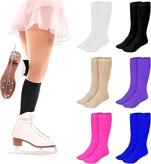 SATINIOR 6 Pairs Ice Skating Socks Roller Skating Socks High Tight Knee Nylon Roller Skate Sock Women Girl