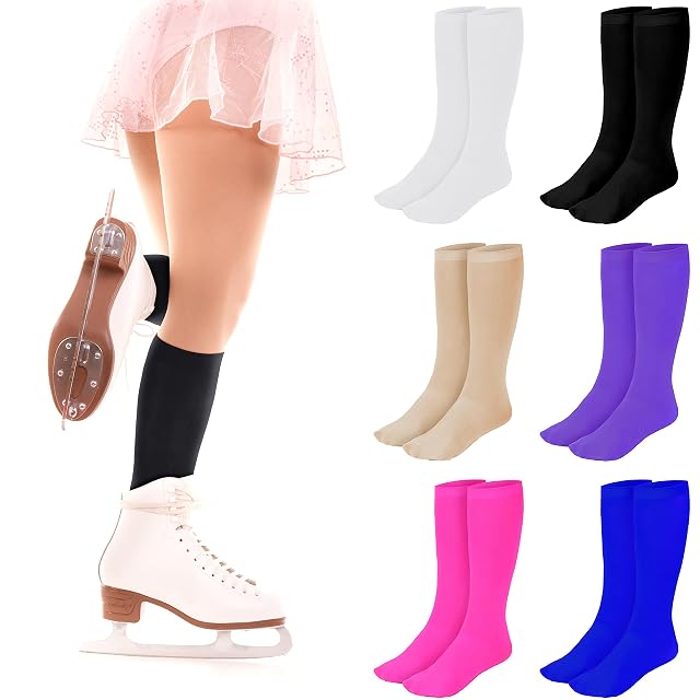 SATINIOR 6 Pairs Ice Skating Socks Roller Skating Socks High Tight Knee Nylon Roller Skate Sock Women Girl