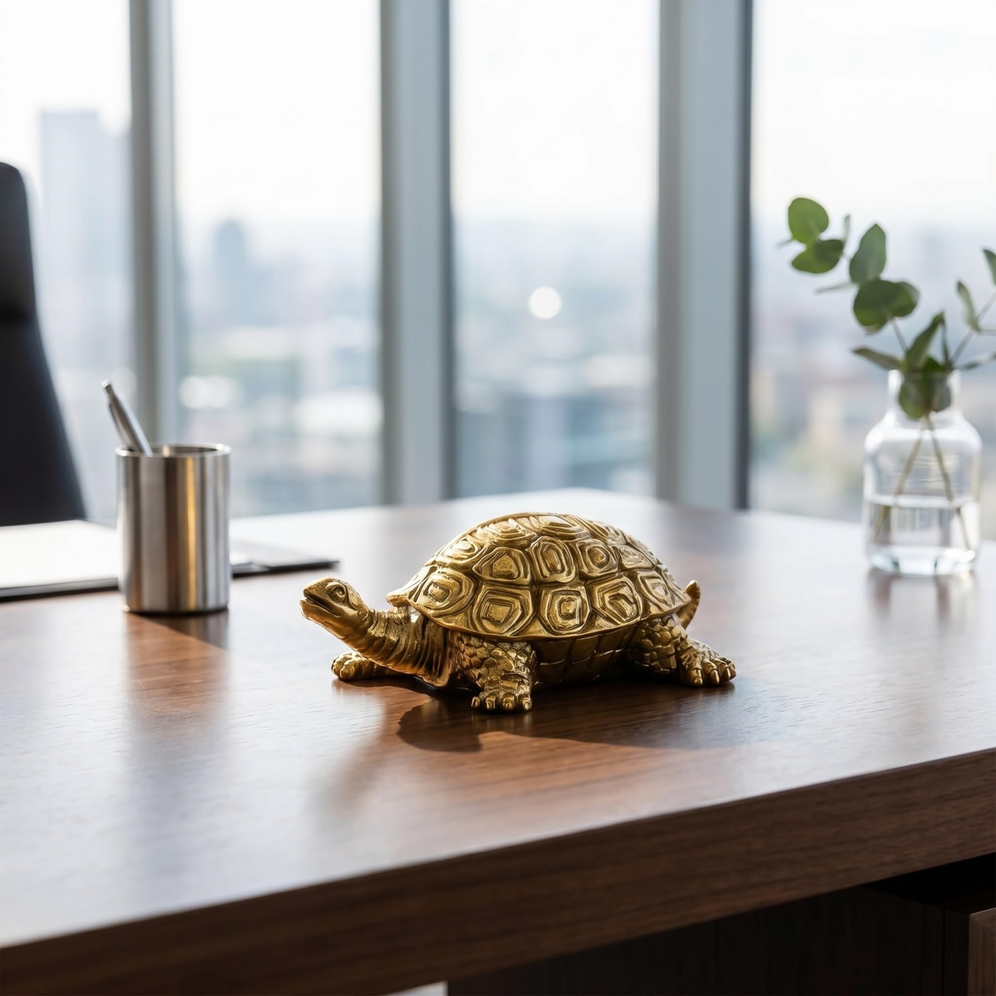 Decoración de tortuga de cristal de pirita, figura de tortuga de latón, adorno de tortuga de pirita para escritorio, estante, exhibición del hogar y la oficina, regalo para coleccionistas (XL)