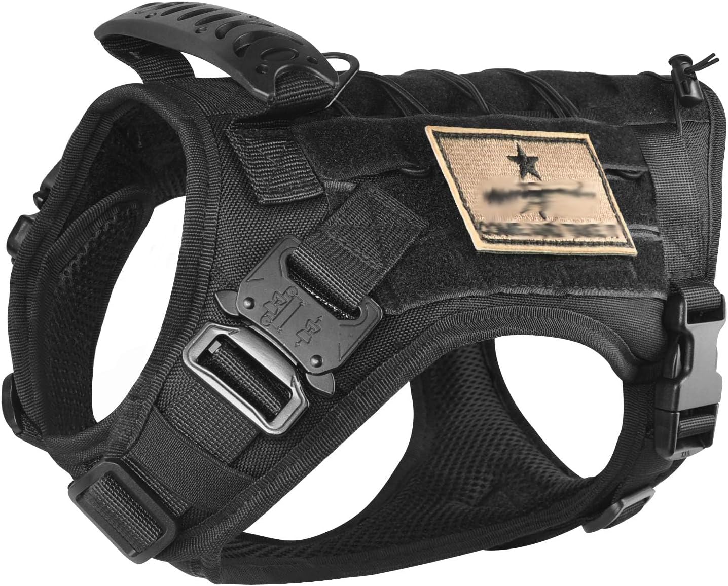 Tactical Service Dog Vest Harness K9 Military Molle Dog Vest for Outdoor Training Wear-Resisting Pet Dog Harness with Rubber Handle & Metal Buckle （Small,Black）