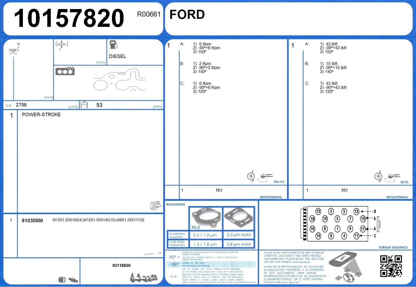 Ajusa 81035500 Kit Bulloni Testata
