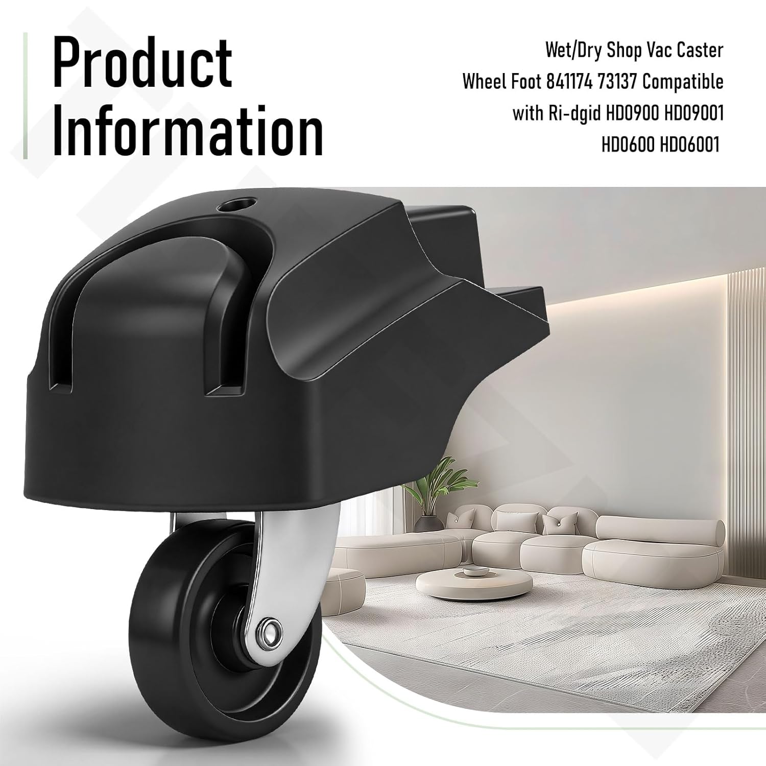 Wet/Dry Shop Vac Caster Wheel Foot 841174 73137 Compatible with Ri-dgid HD0900 HD09001 HD0600 HD06001 (1, Black)