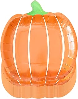 25 Count Fall Pumpkin Paper Plates Fall Disposable Plates Autumn Harvest Party Tableware Harvest Orange Dinner Plates for Thanksgiving Holiday Dining Kitchen Party Supplies (9 Inch) (Pumpkin)