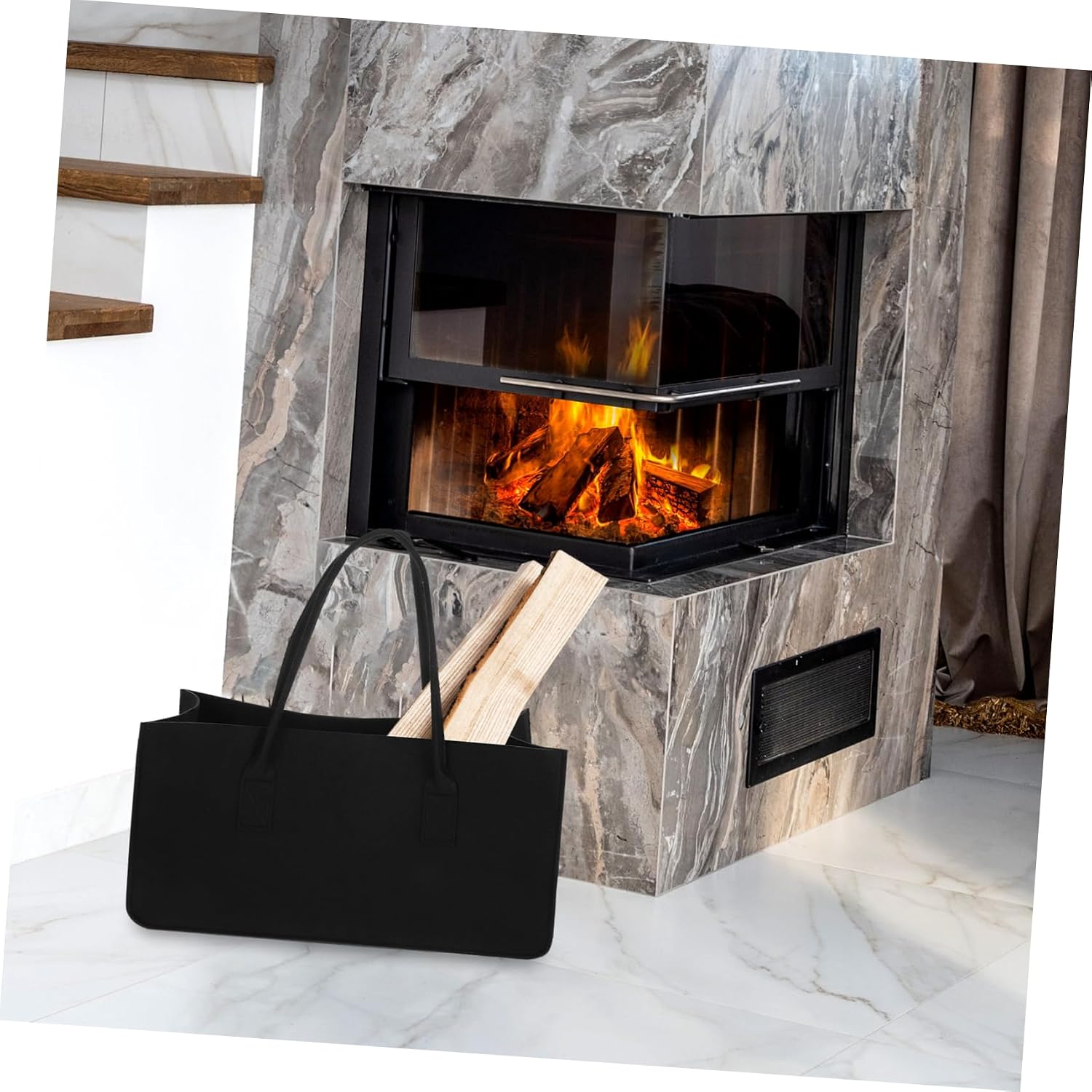 LABRIMP Felt Firewood Storage Bag Carrier, Black, Scratch Resistant