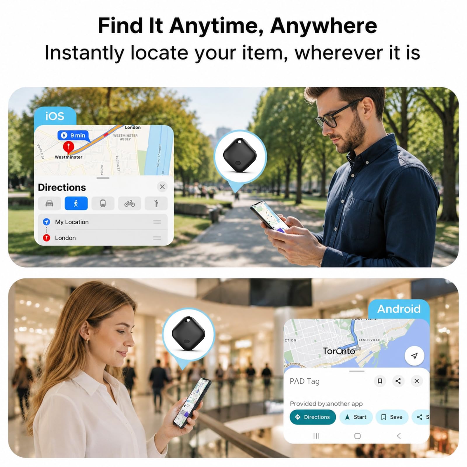 Rocketek Smart Tag 2026 4 pièces, Traceur Android & iOS, Localisateur Clés | Double système Apple Localiser & Google Find Hub / Batterie 12 mois / Localisation sonore et carte / Clés et bagages