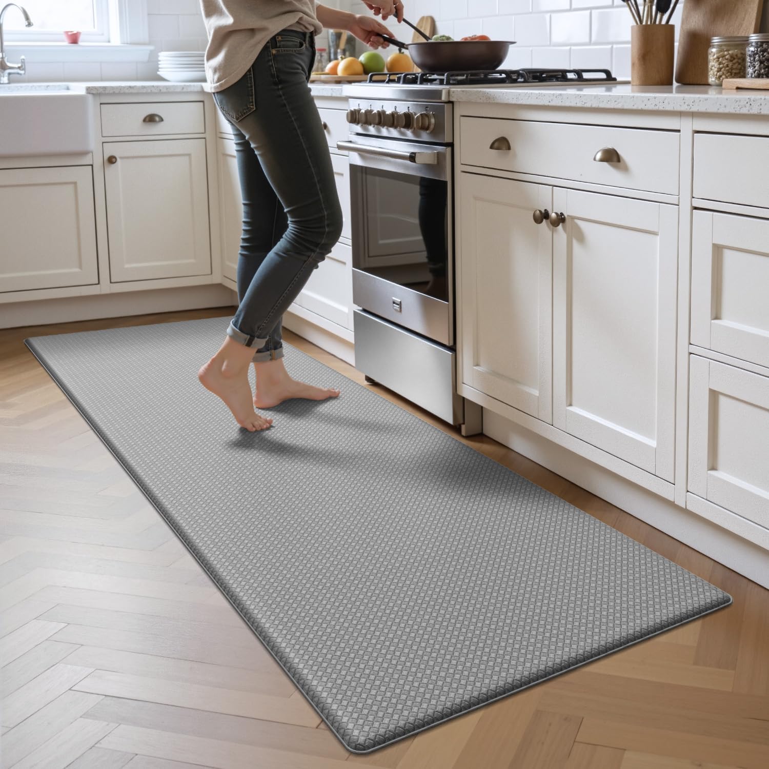 Kitchen Mats for Floor Cushioned Anti Fatigue, 23x71 Long Runner Rug Waterproof, Memory Foam Padded for Standing, Grey