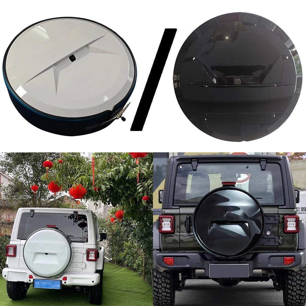 Spare Tire Mount J9055 Pokrowiec na koło zapasowe pasujący do Wrangler JK i JL ABS + stalowe osłony kół, pyłoszczelne z otworem, 1 szt. uchwyt ścienny do opon(255 75 17 White)