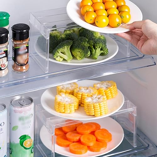 Miniatura 2 de Organizador de nevera, estante apilable para nevera, estante de almacenamiento transparente para nevera, organizador de estante de cocina que ahorra