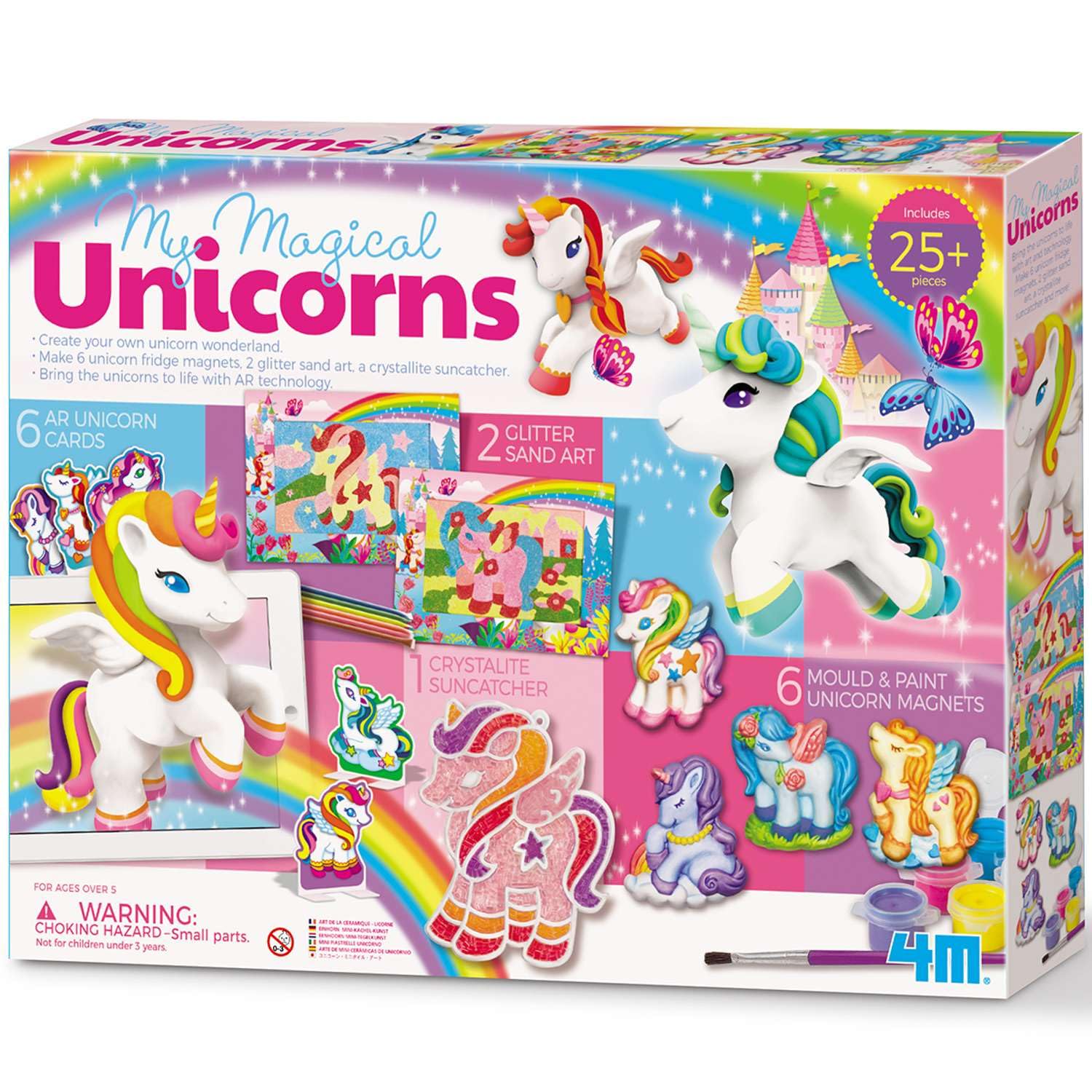 4M Maxi Set Creativo Unicorni Crea Calamite, Arte con Sabbia Glitterata e Acchiappasole Gioco Educativo con Realtà Aumentata per Bambini 5+