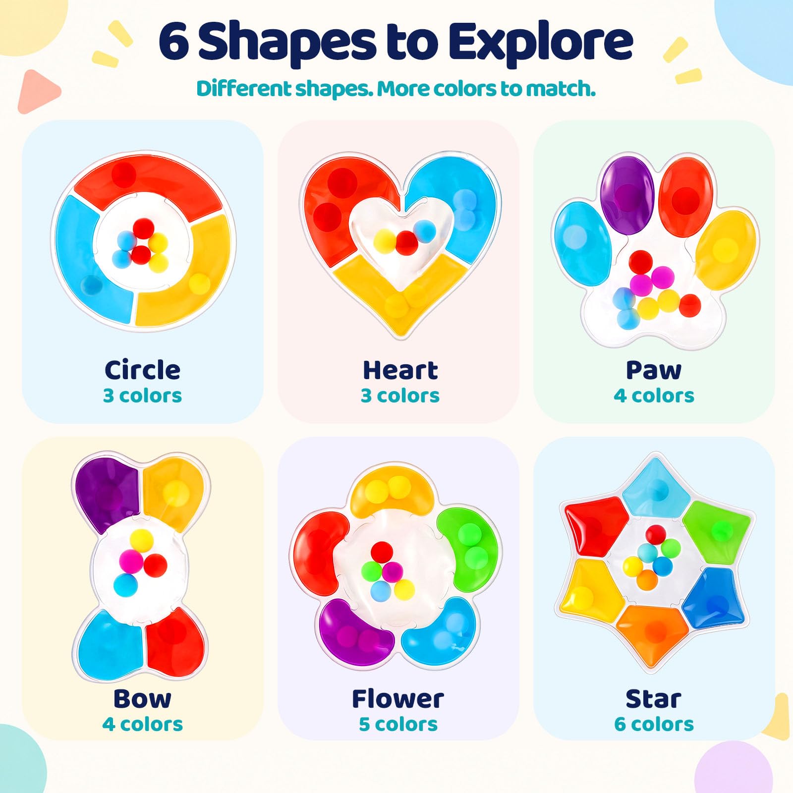 LovesTown 6 PCS Color Sorting Toys, Shape Matching Game for Kids