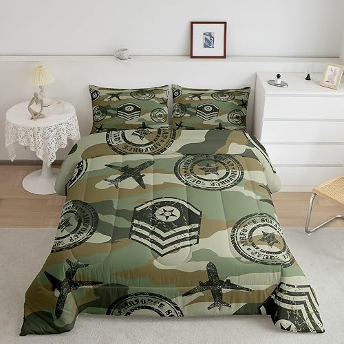 Feelyou Kids Camo Airplane Comforter Set Camouflage Airplane Decor Bedding Set f