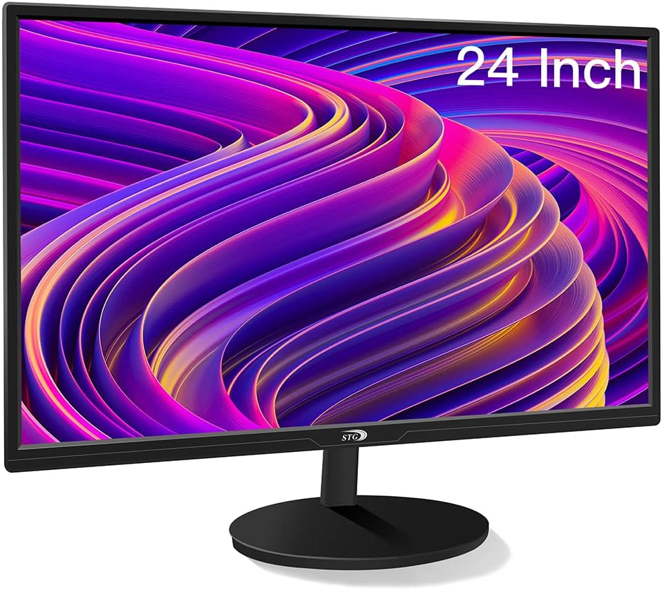 STGAubron 24 Inch Gaming Computer Monitor, FHD 1920 x 1080P Office PC LED Display, 99% sRGB, HDMI, VGA, Ergonomic Tilt Adjustment