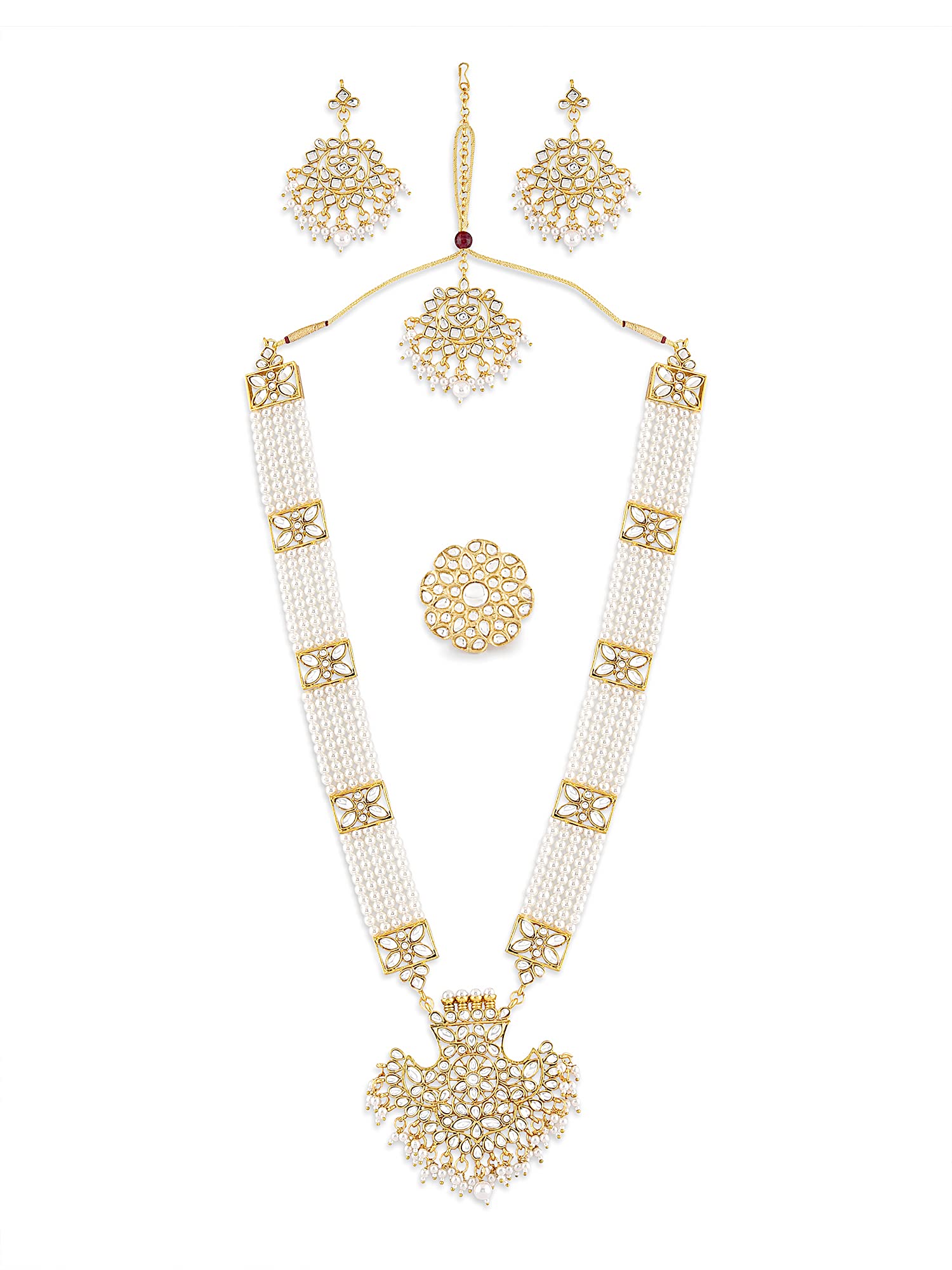 ZAVERI PEARLS Gold Tone Kundan Long Necklace Earring Maangtikka & Ring Set For Women-ZPFK10780 (B09GN8LHZC) Amazon Price History, Amazon Price Tracker