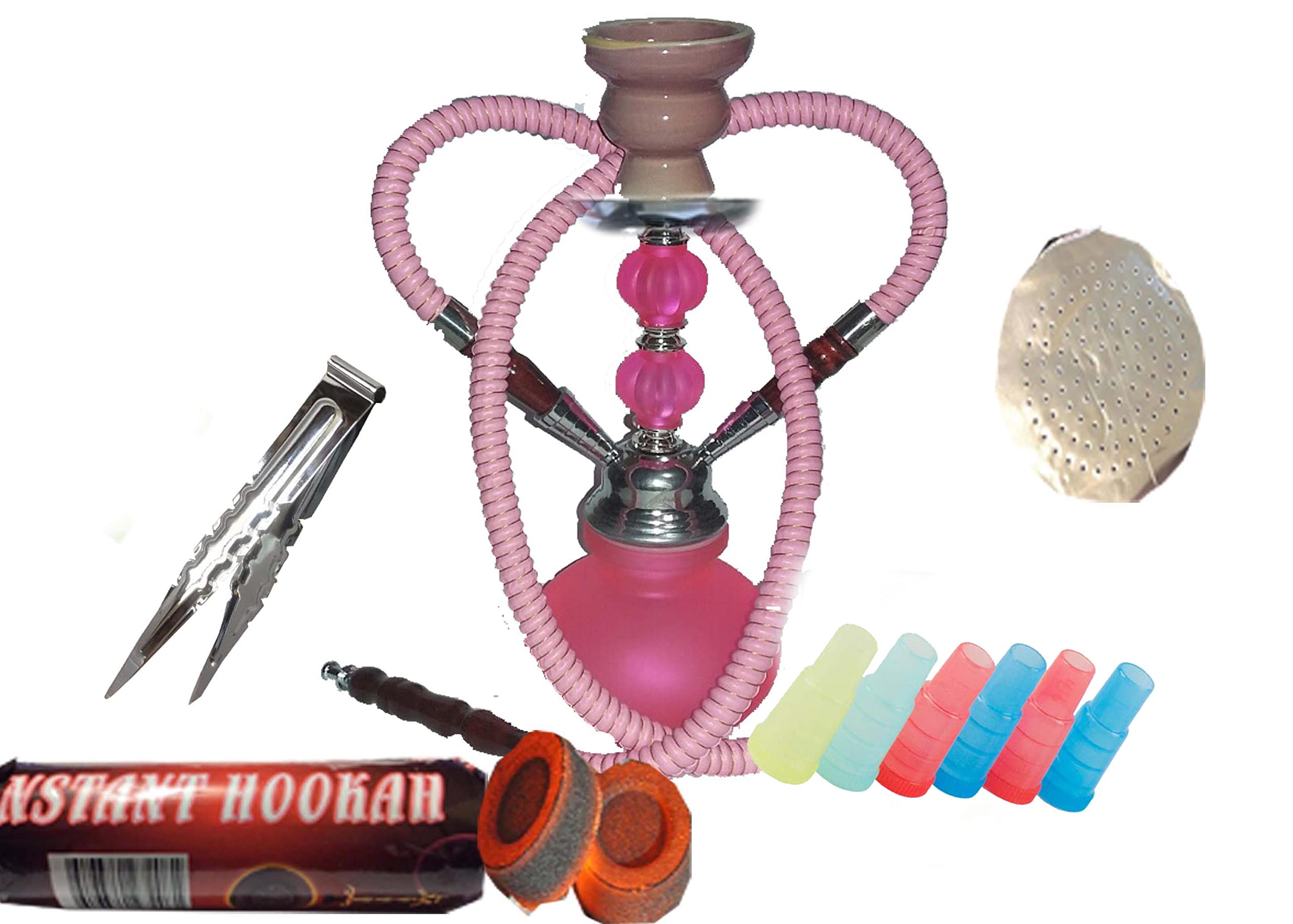 2 Hose Hookah Cute Shape Comes with 5 Mouth Tips 25 foil Paper Pink Modern 1