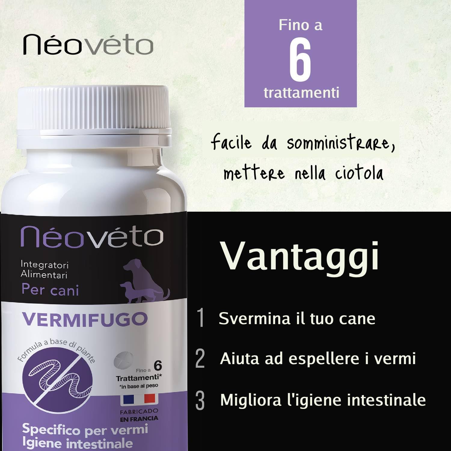 NEOVÉTO Vermipurge - Odrobacz dla psów w naturalnych tabletkach - substancje czynne zatwierdzone przez francuskie służby weterynaryjne - wyprodukowano we Francji, łatwe w podawaniu - 15 apetycznych
